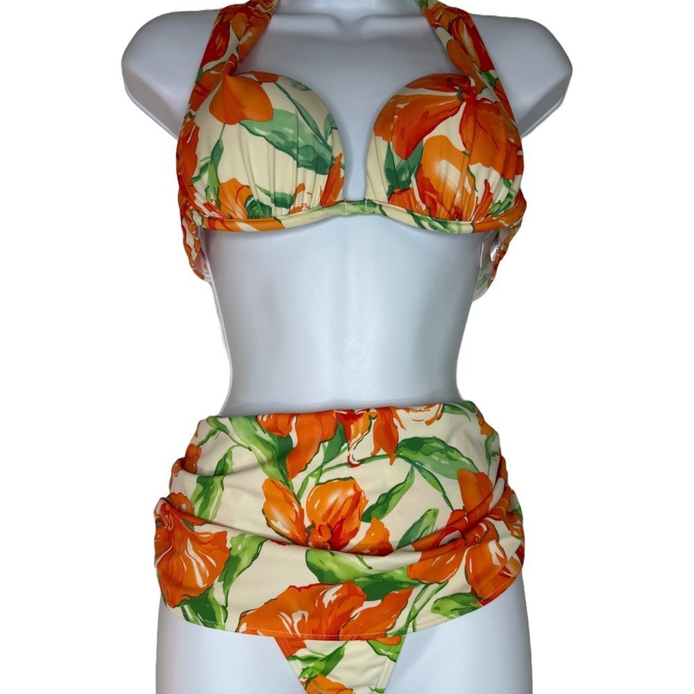 Venus Women’s Floral Orange and Green Floral Bikini Set Size 12bottoms B top